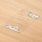 Blush Pink フラワーと多肉植物の結婚式 V2 アクリル招待状 (レイダウン)