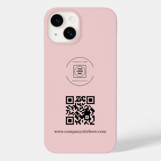 Blush Pink ロゴQRコード ビジネスiPhoneケース Case-Mate iPhoneケース (裏面)