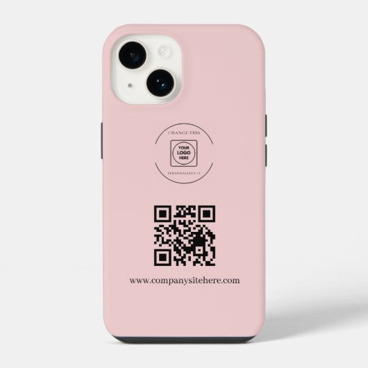 Blush Pink ロゴQRコード ビジネスiPhoneケース iPhoneケース (裏面)