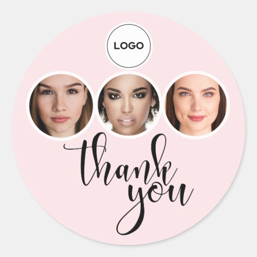 Blush Pink 3 Photo Lashes Brows Logo Thank You ラウンドシール (正面)