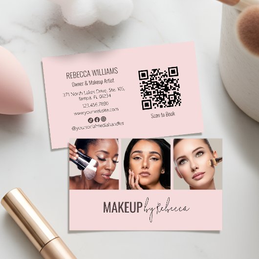 Blush Pink 3 Photo QR Code Modern Makeup 名刺