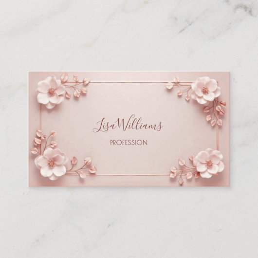 Blush Pink 3D Flowers 名刺 (正面)