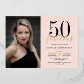 Blush Pink 50 And Fabulous Photo Gold 箔招待状 (正面)