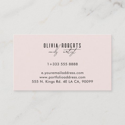 Blush Pink Aesthetic Typography Nail Artist 名刺 (裏面)