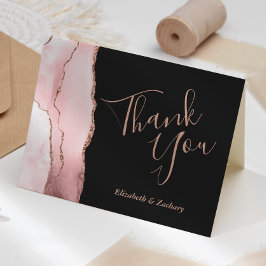 Blush Pink Agate Rose Gold Dark Wedding Thank You カード