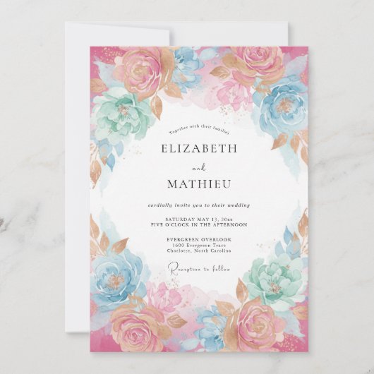 Blush Pink Airy Watercolor Wedding 招待状 (正面)