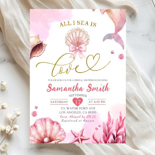 Blush Pink All I Sea Is Love Coastal Bridal Shower 招待状