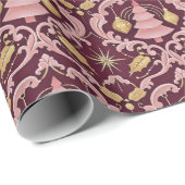 Blush Pink and Burgundy Baroque Christmas Pattern ラッピングペーパー (ロールコーナー)