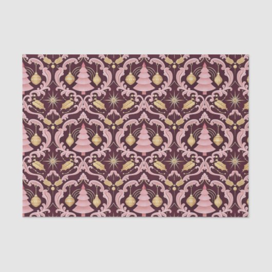 Blush Pink and Burgundy Baroque Christmas Pattern 薄葉紙 (正面)