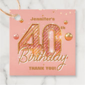 Blush Pink and Gold Glam 40th Birthday Thank You フェイバータグ (正面)