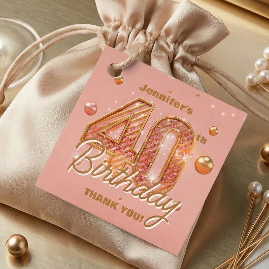 Blush Pink and Gold Glam 40th Birthday Thank You フェイバータグ
