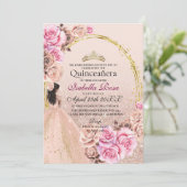  Blush Pink and Gold Roses Elegant Quinceanera 招待状 (スタンド正面)
