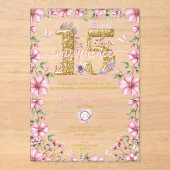 Blush Pink and Gold Tiara Mis Quince Quinceañera アクリル招待状 (正面)