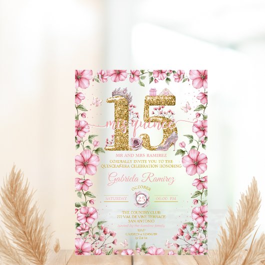 Blush Pink and Gold Tiara Mis Quince Quinceañera アクリル招待状