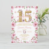 Blush Pink and Gold Tiara Mis Quince Quinceañera 招待状 (スタンド正面)