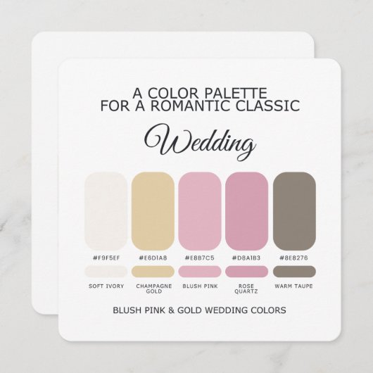 Blush Pink and Gold Wedding Color Palette Card 招待状 (正面/裏面)