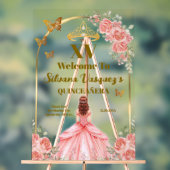 Blush Pink and Gold Welcome Sign for Quinceanera アクリルサイン (ニュートラル)