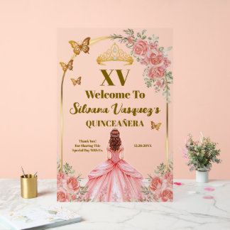 Blush Pink and Gold Welcome Sign for Quinceanera アクリルサイン