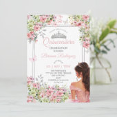 Blush Pink and Green Floral Butterfly Quinceañera 招待状 (スタンド正面)