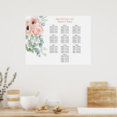 Blush Pink and Ivory Poppies Peonies Seating Chart ポスター (キッチン)