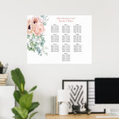 Blush Pink and Ivory Poppies Peonies Seating Chart ポスター (ホームオフィス)