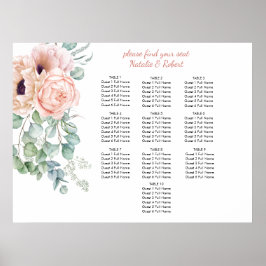 Blush Pink and Ivory Poppies Peonies Seating Chart ポスター