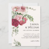 Blush pink and Marsala Rose peony floral Wedding 招待状 (正面)