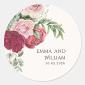 Blush Pink and Marsala Rose Wedding ラウンドシール (正面)