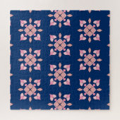 Blush Pink and Navy Geometric Floral Tiles ジグソーパズル (横)