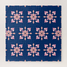 Blush Pink and Navy Geometric Floral Tiles ジグソーパズル