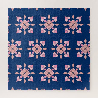 Blush Pink and Navy Geometric Floral Tiles ジグソーパズル