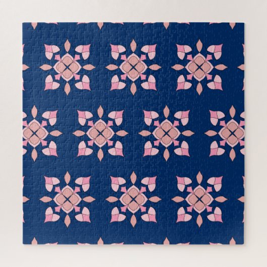 Blush Pink and Navy Geometric Floral Tiles ジグソーパズル (縦)
