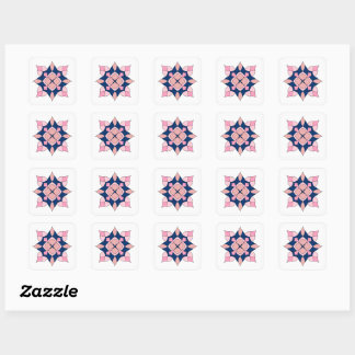 Blush Pink and Navy Geometric Floral Tiles スクエアシール