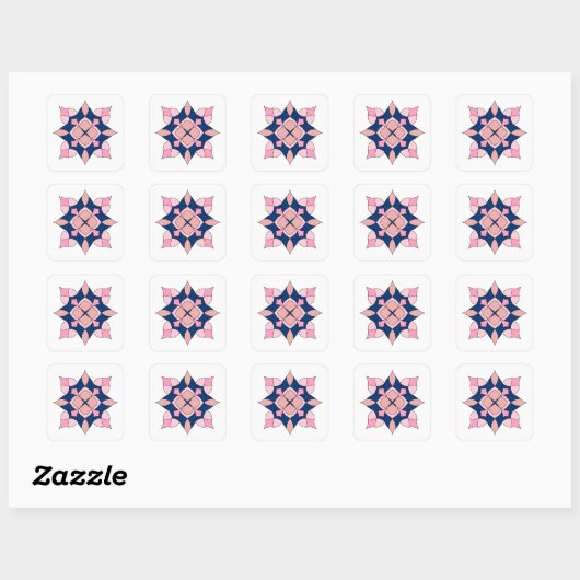 Blush Pink and Navy Geometric Floral Tiles スクエアシール (シート)