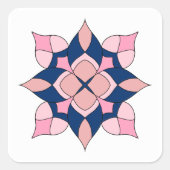 Blush Pink and Navy Geometric Floral Tiles スクエアシール (正面)