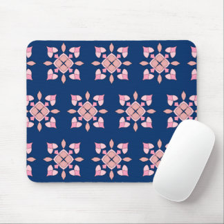 Blush Pink and Navy Geometric Floral Tiles マウスパッド