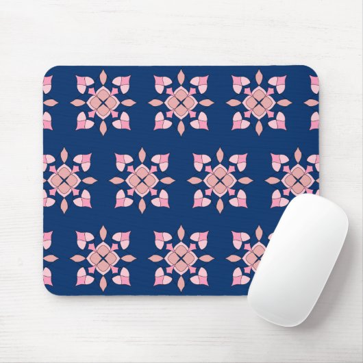 Blush Pink and Navy Geometric Floral Tiles マウスパッド (マウス)