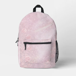 Blush pink and pearl gray florals AI art  プリントバックパック