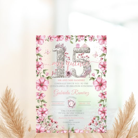 Blush Pink and Silver Tiara Mis Quince Quinceañera アクリル招待状