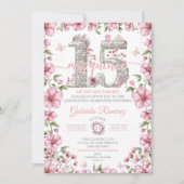 Blush Pink and Silver Tiara Mis Quince Quinceañera 招待状 (正面)