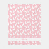 Blush Pink And White Bunny Pattern With Name フリースブランケット (正面)