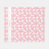 Blush Pink And White Bunny Pattern With Name フリースブランケット (正面(横))