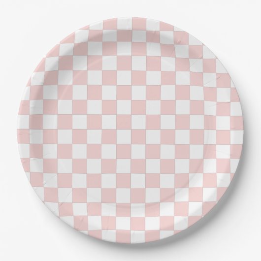 Blush Pink and White Checkered ペーパープレート (正面)