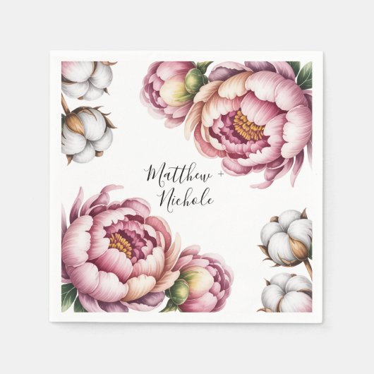 Blush Pink and White Cotton Wedding スタンダードカクテルナプキン (正面)