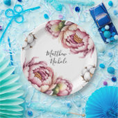 Blush Pink and White Cotton Wedding ペーパープレート (パーティー)