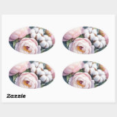 Blush Pink and White Cotton Wedding 楕円形シール (シート)