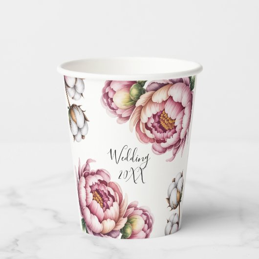 Blush Pink and White Cotton Wedding 紙コップ (裏面)