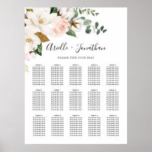 Blush Pink and White Floral Wedding Seating Chart ポスター