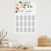 Blush Pink and White Floral Wedding Seating Chart ポスター (キッチン)