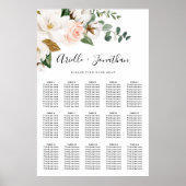 Blush Pink and White Floral Wedding Seating Chart ポスター (正面)